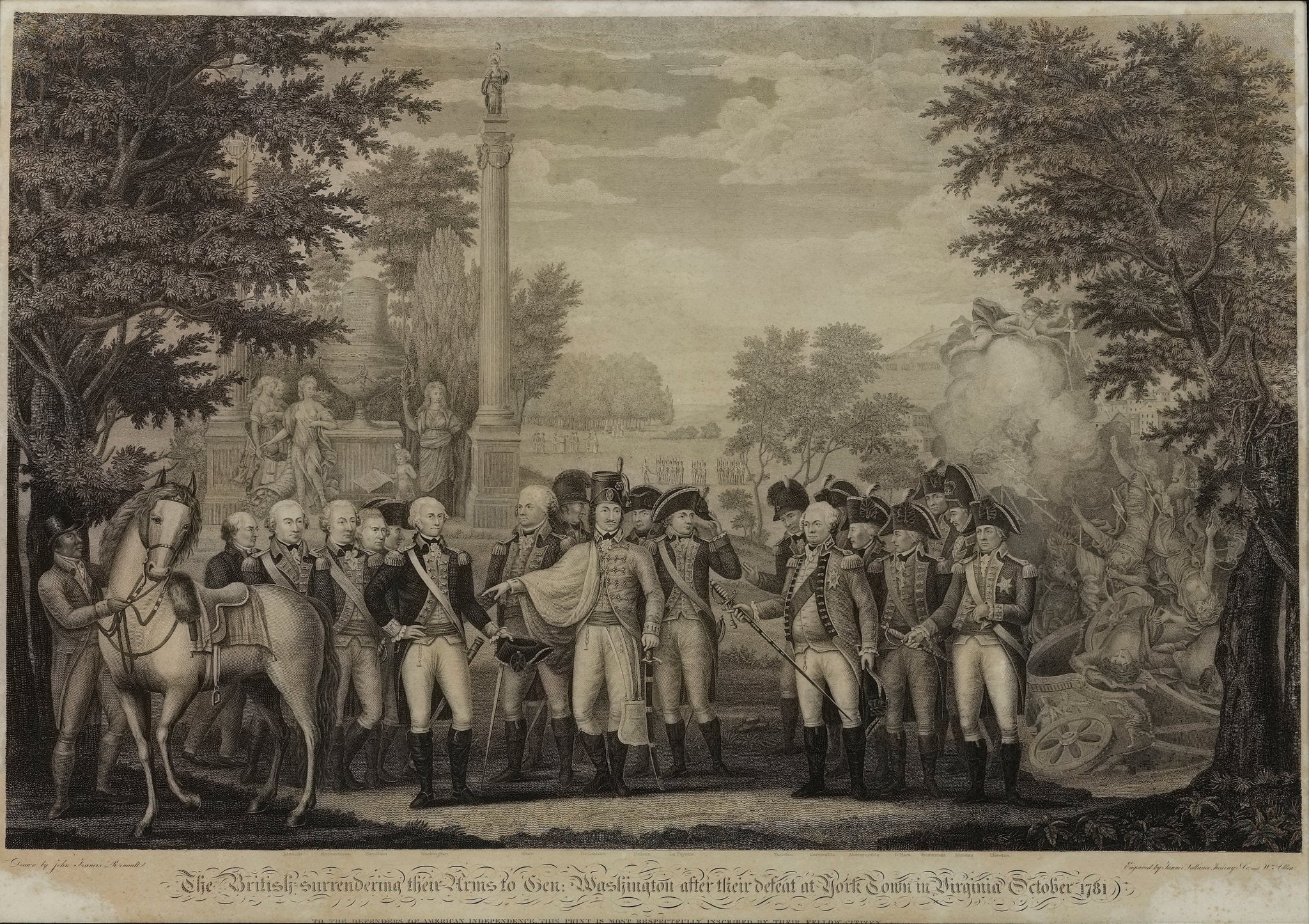 "The British Surrendering their Arms to Gen. Washington after their defeat at York Town in Virginia October 1781" after John Francis Renault, 1819 - The Great Republic