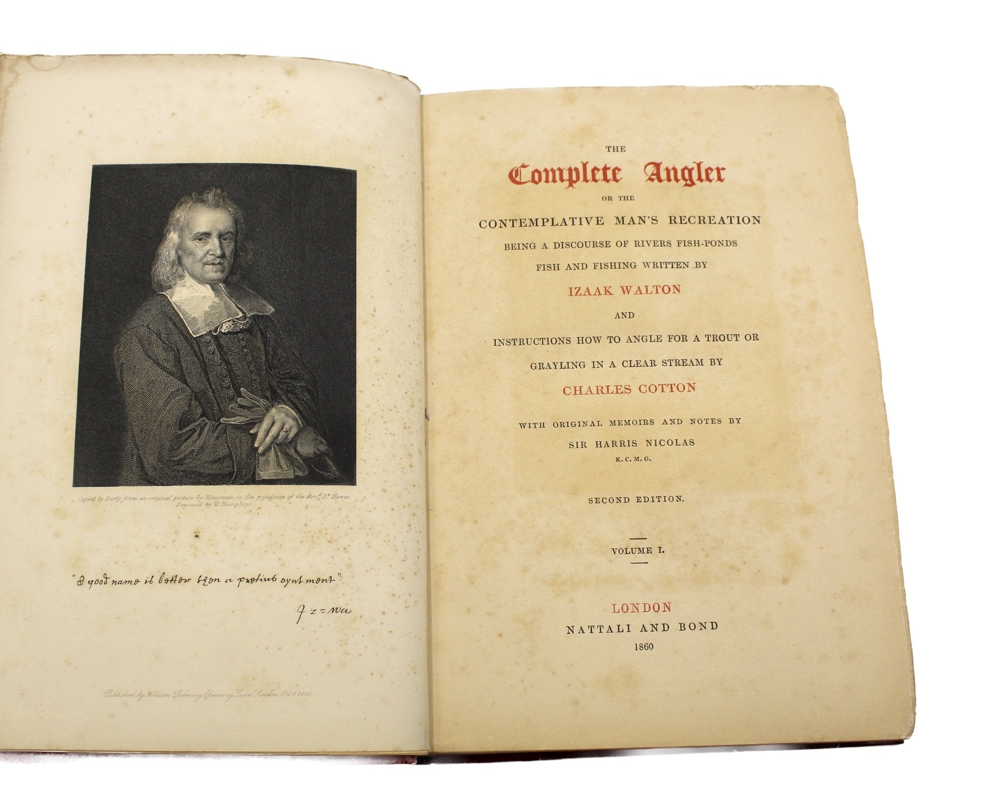 The Complete Angler by Izaak Walton and Charles Cotton, Edited by Harris Nicolas, Second Nicolas Edition, Two Volumes, 1860 - The Great Republic