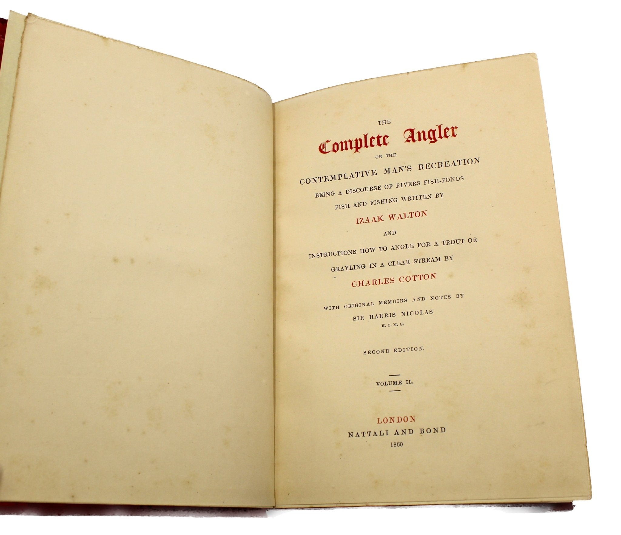 The Complete Angler by Izaak Walton and Charles Cotton, Edited by Harris Nicolas, Second Nicolas Edition, Two Volumes, 1860 - The Great Republic