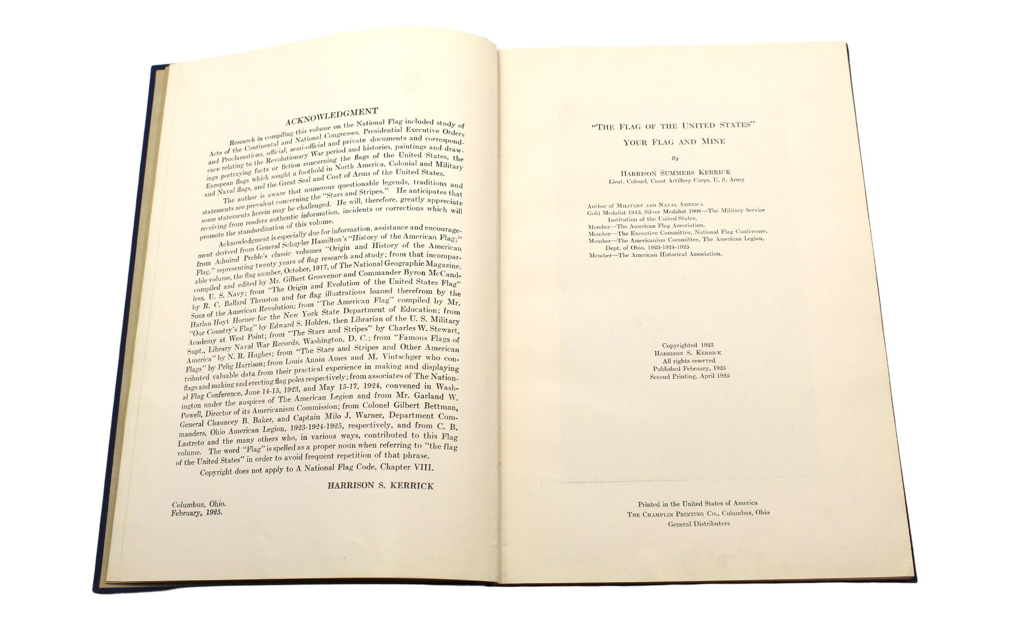 The Flag of the United States: Your Flag and Mine by Harrison S. Kerrick, First Edition, Second Printing, 1925 - The Great Republic