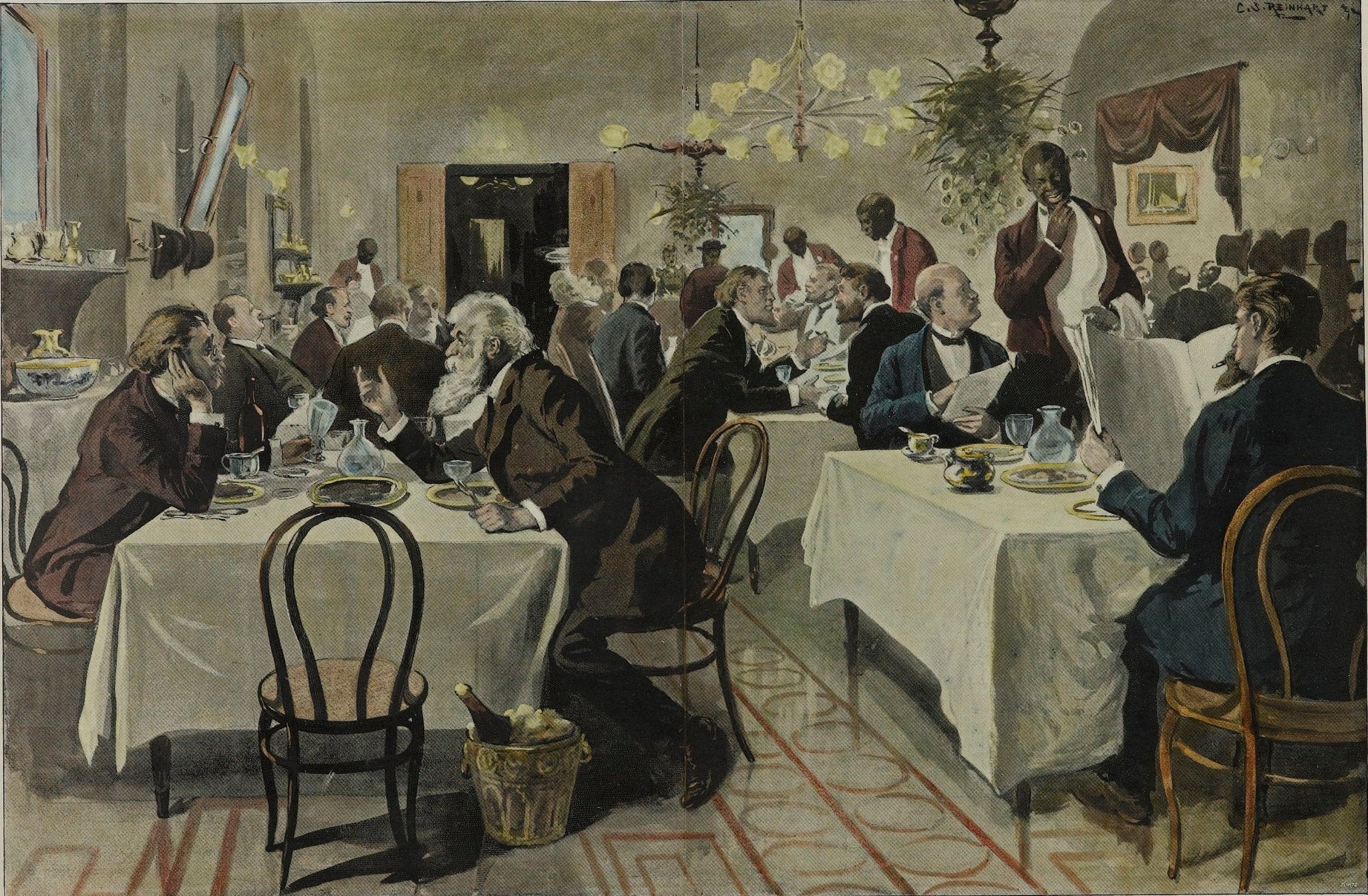 “The Restaurant of the House of Representatives” Wood Engraving by Harper's Weekly, 1893 - The Great Republic