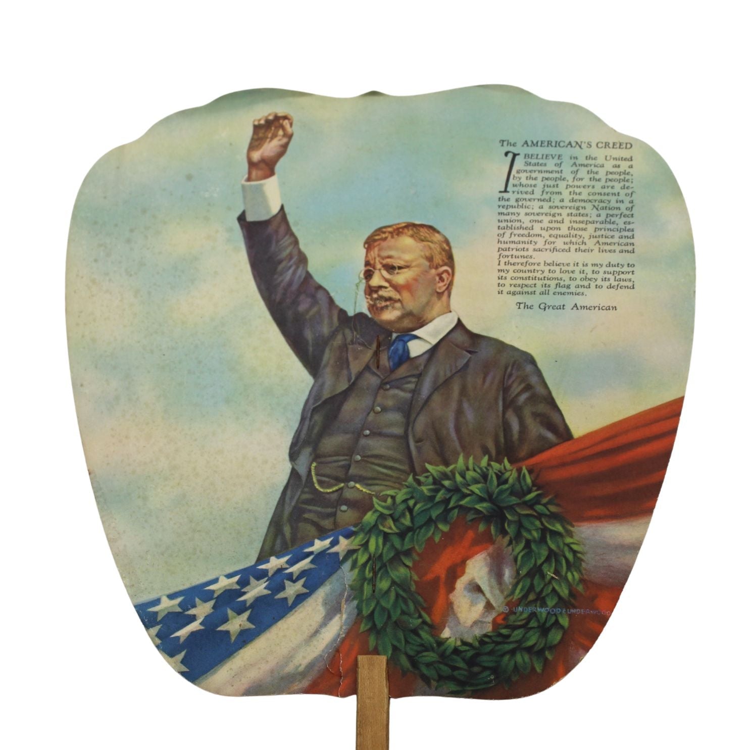 Theodore Roosevelt "The American's Creed" Printed Paddle Fan, Early 20th Century - The Great Republic