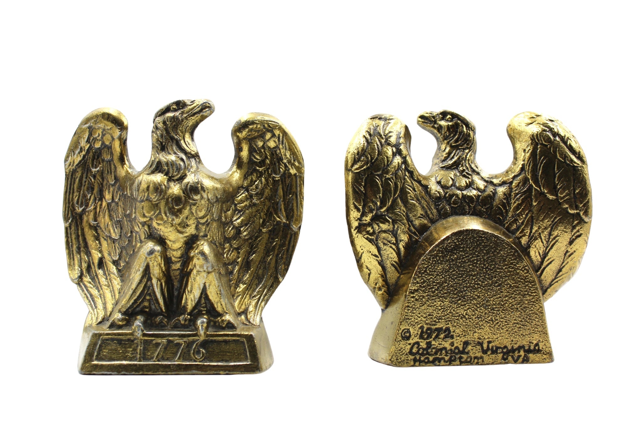 Vintage "1776" Brass American Eagle Bookends by Colonial Virginia - The Great Republic