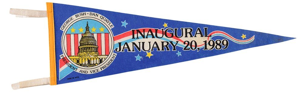 Vintage George Bush and Dan Quayle "Inaugural January 20, 1989" Pennant, 1989 - The Great Republic