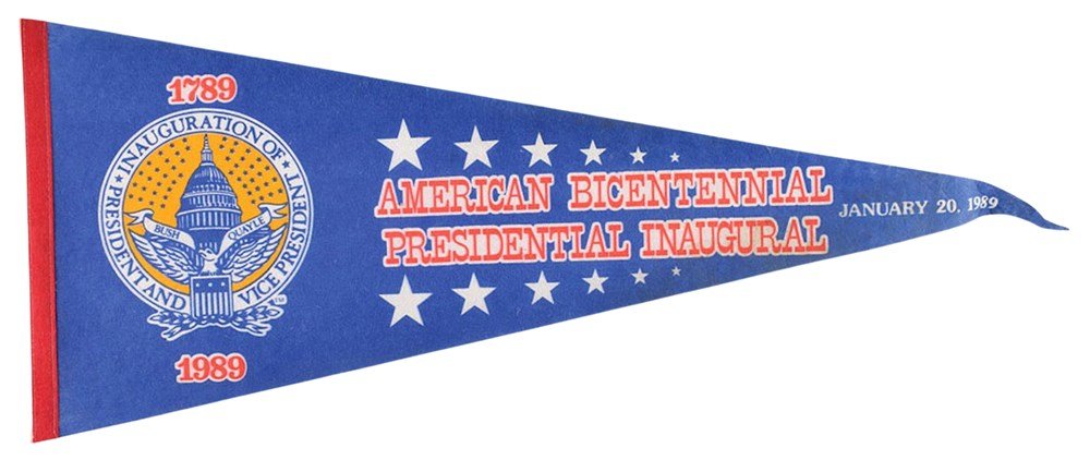 Vintage President George Bush and Vice President Dan Quayle "America's Bicentennial Presidential Inaugural" Pennant, 1989 - The Great Republic