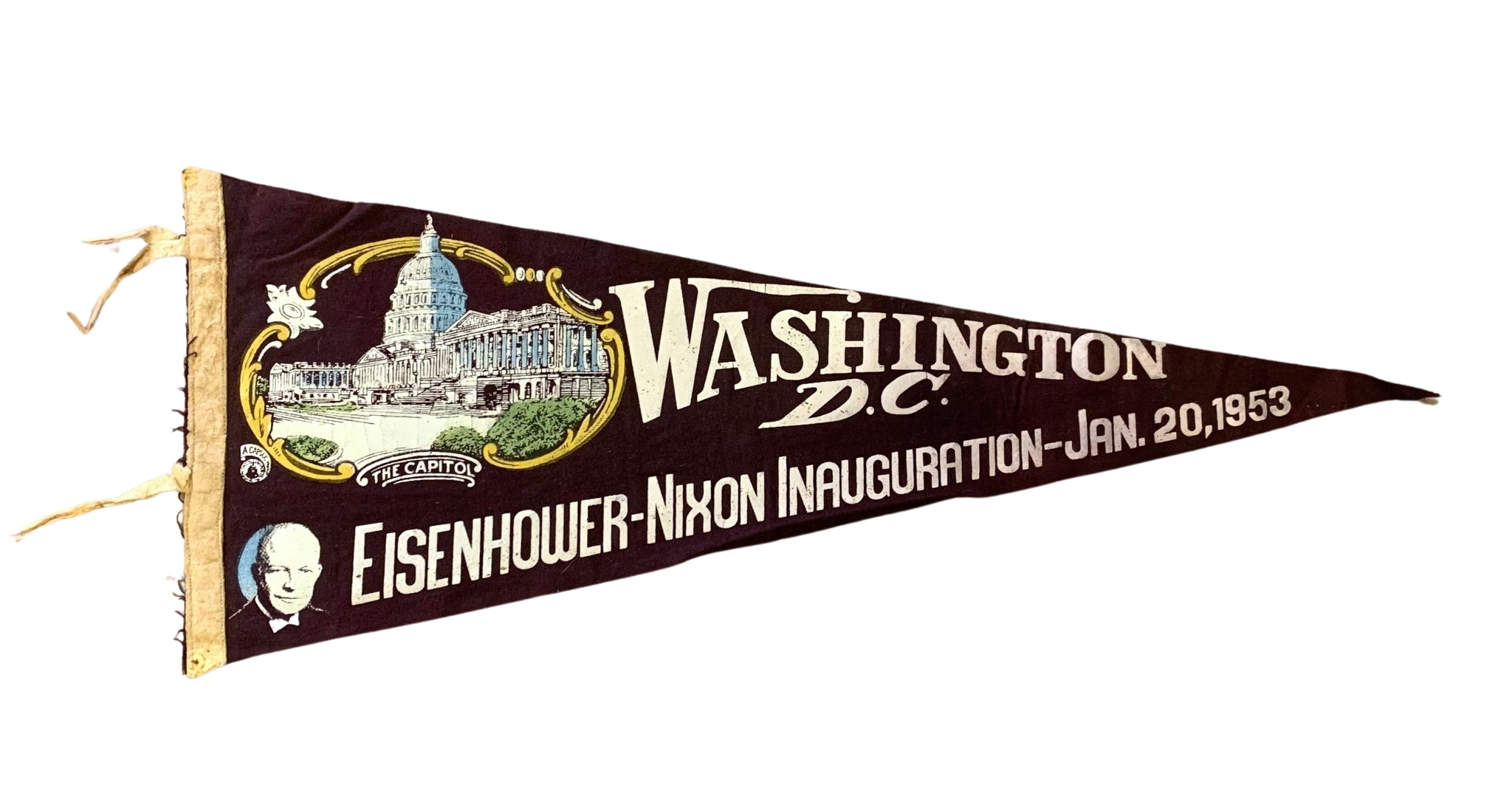 Vintage "Washington D.C. Eisenhower - Nixon Inauguration" Pennant, 1953 - The Great Republic