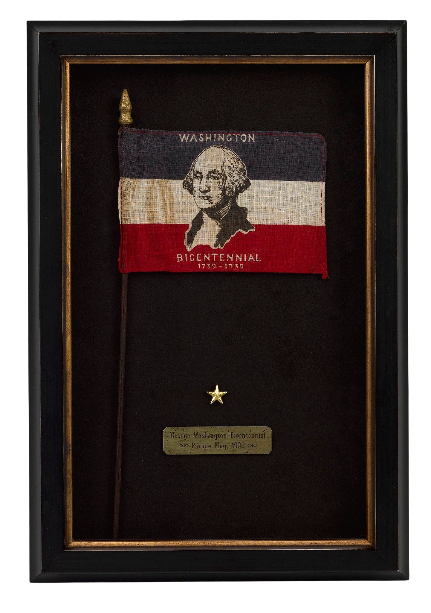 "Washington Bicentennial 1732 - 1932" Parade Flag, Printed Red, White, and Blue, circa 1930 - The Great Republic