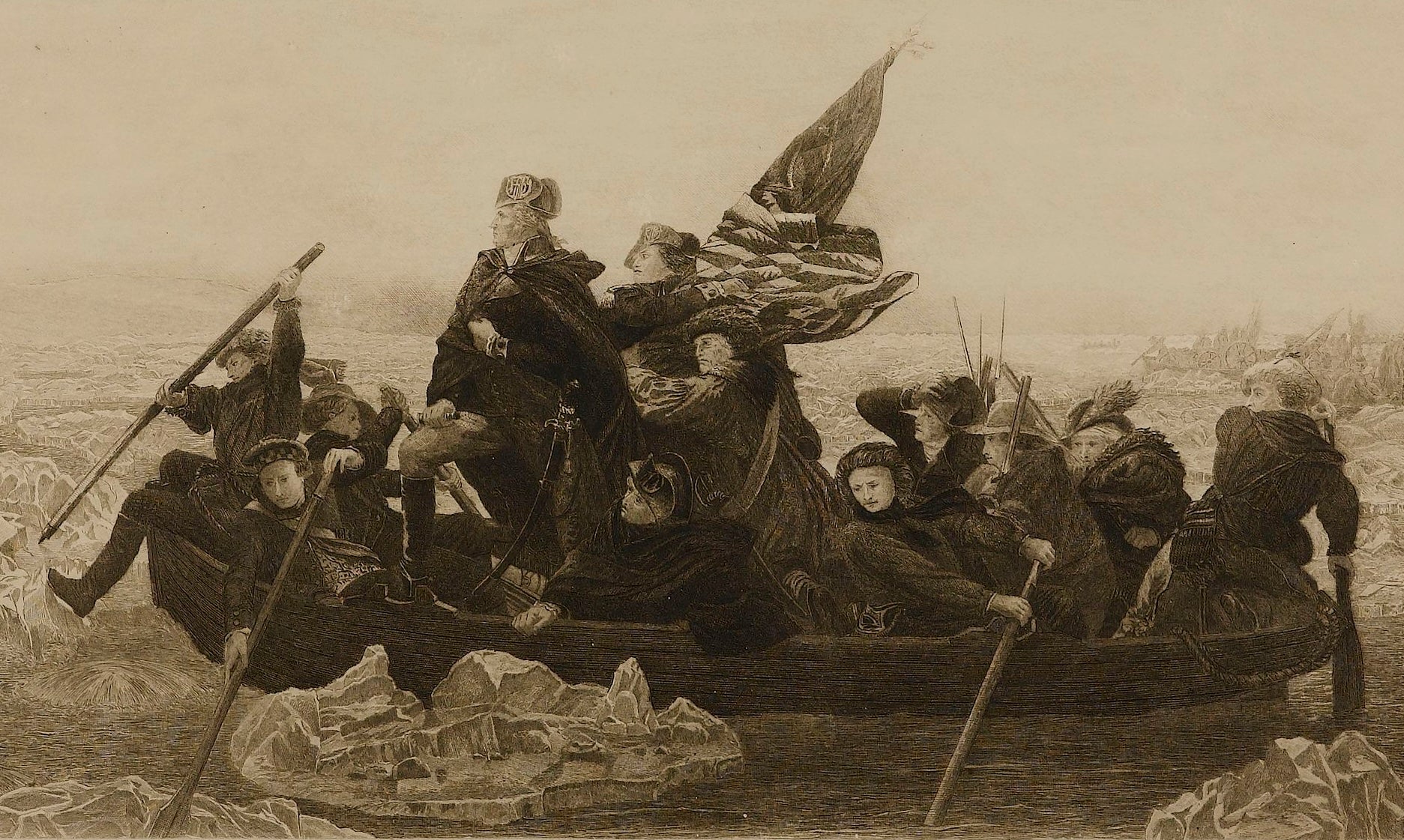 "Washington Crossing the Delaware" Etching by B.T. Babitt - The Great Republic