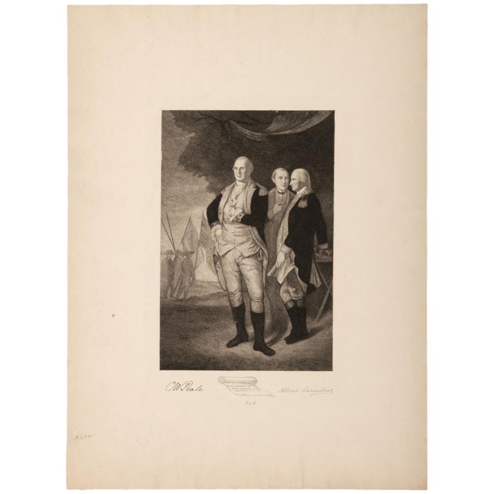 Washington, Lafayette, and Tilghman at Yorktown, Etching by Albert Rosenthal after Peale, Signed Proof - The Great Republic