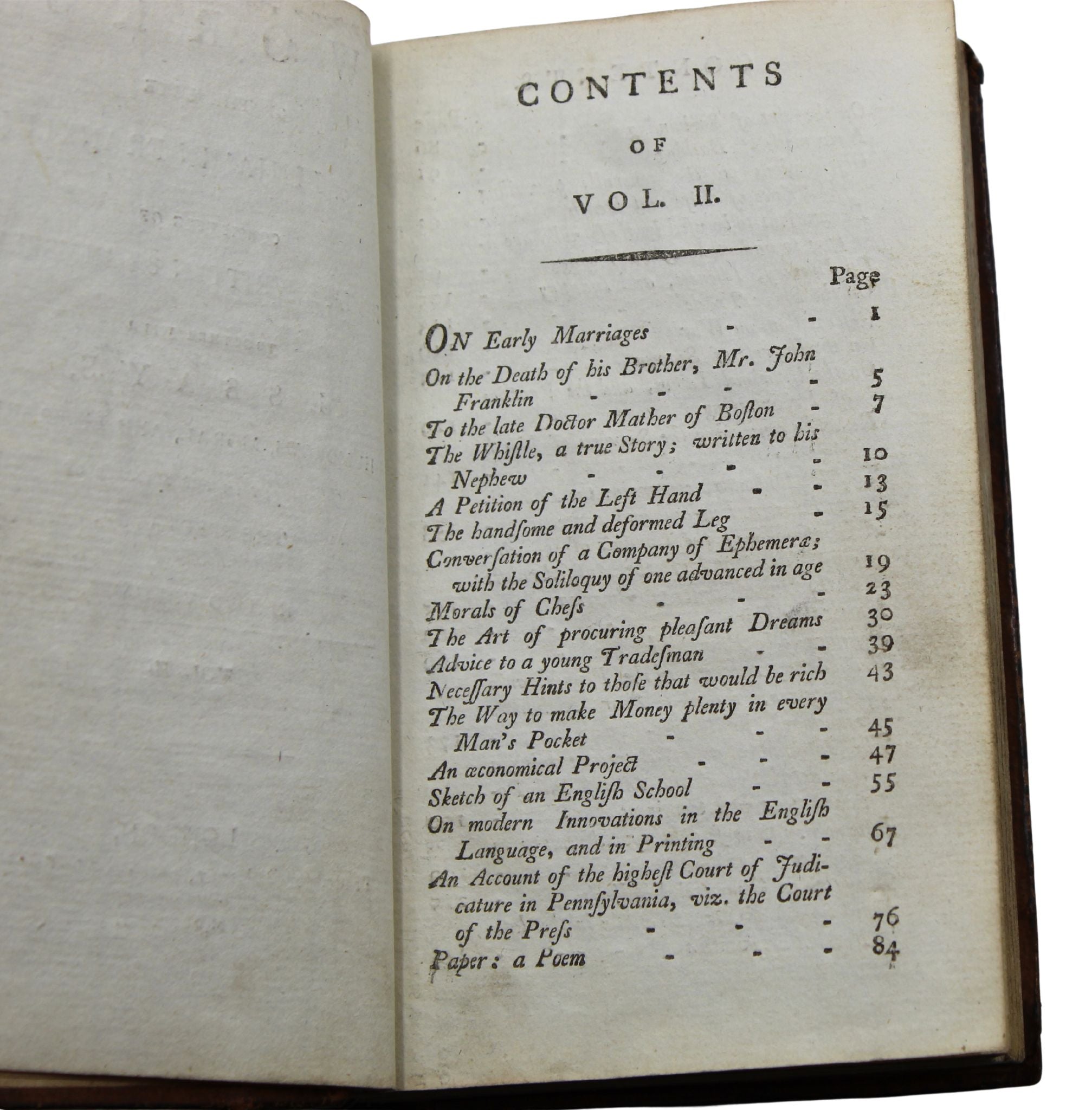 Works of the Late Doctor Benjamin Franklin, Consisting of His Life Written By Himself, Together With Essays, in Two Volumes, 1796 - The Great Republic